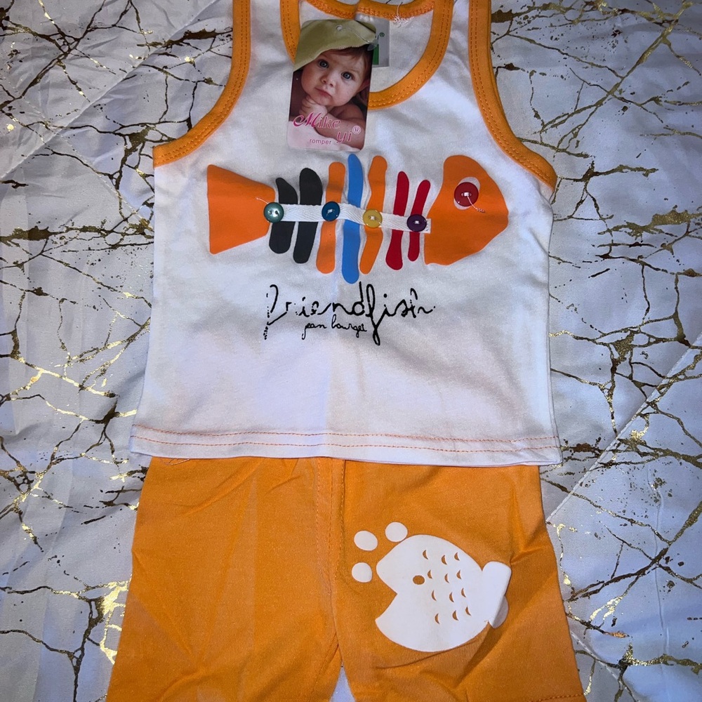 Orange and White Fish Tank Top and Shorts Set